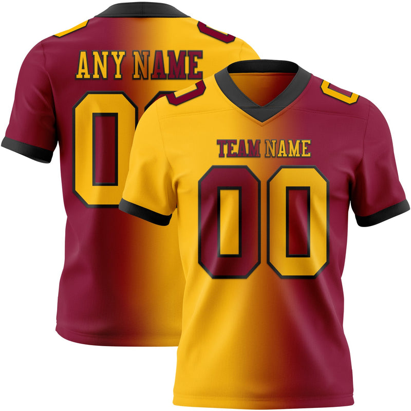 Custom Football Jersey, Maroon Gold Black Fashion Sportswear Jersey Shirt, Athletic Moisture Wicking Breathable Jersey, Casual Gift for Men