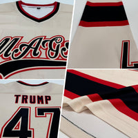 Custom Hockey Jersey, Cream Black Red Sportswear Jersey Shirt, Athletic Long Sleeve V Neck Jersey, Casual Gift for Men, Style Cream0158