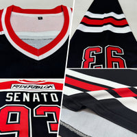 Custom Hockey Jersey, Black Red White Sportswear Jersey Shirt, Athletic Long Sleeve V Neck Jersey, Casual Gift for Men, Style Black1040