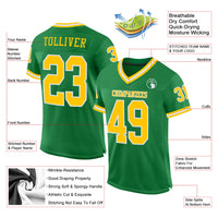 Custom Football Jersey, Green Gold Sportswear Jersey Shirt, Athletic Mesh Moisture Wicking Jersey, Casual Gift for Men, Style KellyGreen0260