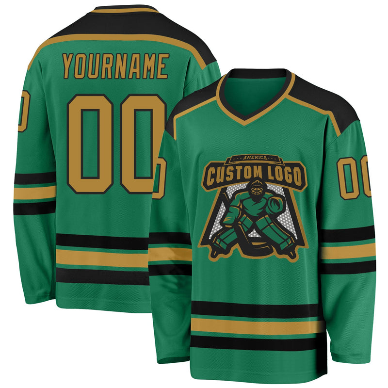 Custom Hockey Jersey, Kelly Green Old Sportswear Jersey Shirt, Athletic Long Sleeve V Neck Jersey, Casual Gift for Men, Style KellyGreen0280
