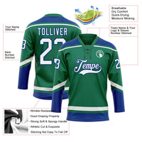 Custom Hockey Jersey, Kelly Green White Sportswear Jersey Shirt, Athletic Long Sleeve V Neck Jersey, Casual Gift for Men, Style KellyGreen0475
