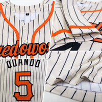 Custom Baseball Jersey, Cream Black Orange Pinstripe Sportswear Jersey Shirt, Athletic Button Down Moisture Wicking Jersey, Casual Gift for Men