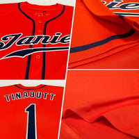 Custom Baseball Jersey, Orange Navy White Sportswear Jersey Shirt, Athletic Button Down Moisture Wicking Jersey, Casual Gift for Men