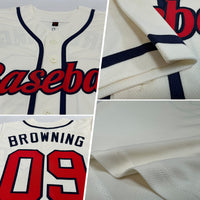 Custom Baseball Jersey, Cream Red Sportswear Jersey Shirt, Athletic Button Down Moisture Wicking Jersey, Casual Gift for Men, Style Cream0005