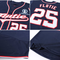 Custom Baseball Jersey, Navy White Red Sportswear Jersey Shirt, Athletic Button Down Moisture Wicking Jersey, Casual Gift for Men