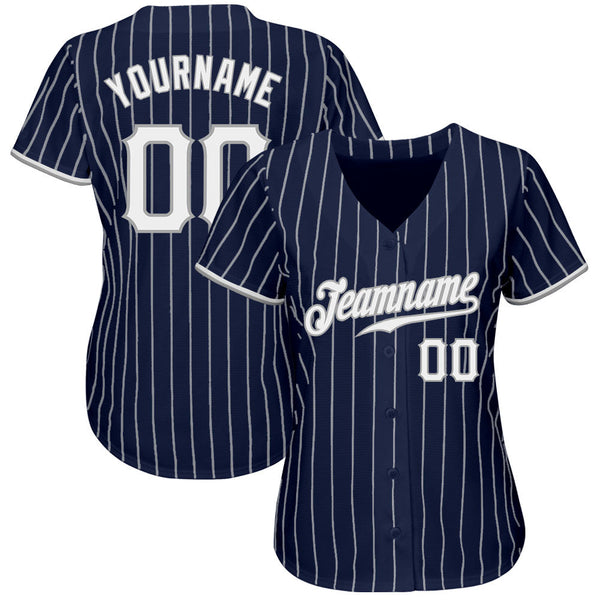 Custom Navy White Pinstripe White-Gray Authentic Baseball Jersey