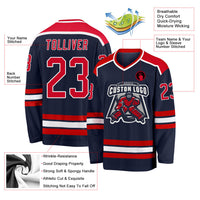 Custom Hockey Jersey, Navy Red White Sportswear Jersey Shirt, Athletic Long Sleeve V Neck Jersey, Casual Gift for Men