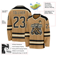 Custom Hockey Jersey, Old Gold Black Cream Sportswear Jersey Shirt, Athletic Long Sleeve V Neck Jersey, Casual Gift for Men, Style OldGold0034