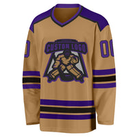 Custom Hockey Jersey, Old Gold Purple Black Sportswear Jersey Shirt, Athletic Long Sleeve V Neck Jersey, Casual Gift for Men, Style OldGold0036
