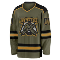 Custom Hockey Jersey, Black Old Gold Sportswear Jersey Shirt, Athletic Long Sleeve V Neck Jersey, Casual Gift for Men, Style Olive0118