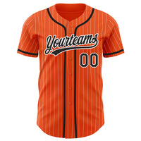 Custom Baseball Jersey, Orange White Black Pinstripe Sportswear Jersey Shirt, Athletic Button Down Moisture Wicking Jersey, Casual Gift for Men