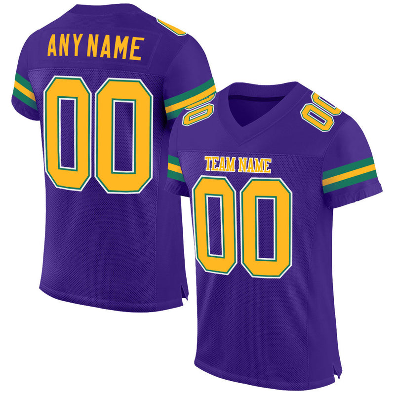 Custom Football Jersey, Purple Gold Kelly Sportswear Jersey Shirt, Athletic Mesh Moisture Wicking Jersey, Casual Gift for Men, Style Purple0134