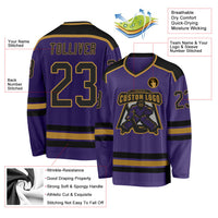 Custom Hockey Jersey, Purple Black Old Gold Sportswear Jersey Shirt, Athletic Long Sleeve V Neck Jersey, Casual Gift for Men