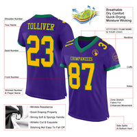 Custom Football Jersey, Purple Gold Kelly Sportswear Jersey Shirt, Athletic Mesh Moisture Wicking Jersey, Casual Gift for Men, Style Purple0456