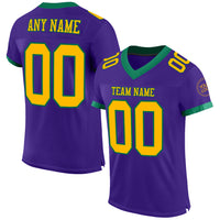 Custom Football Jersey, Purple Gold Kelly Sportswear Jersey Shirt, Athletic Mesh Moisture Wicking Jersey, Casual Gift for Men, Style Purple0456