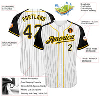 Custom Baseball Jersey, White Black Gold Pinstripe Sportswear Jersey Shirt, Athletic Button Down Moisture Wicking Jersey, Casual Gift for Men