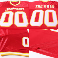 Custom Football Jersey, Red White Gold Sportswear Jersey Shirt, Athletic Mesh Moisture Wicking Jersey, Casual Gift for Men, Style Red0237