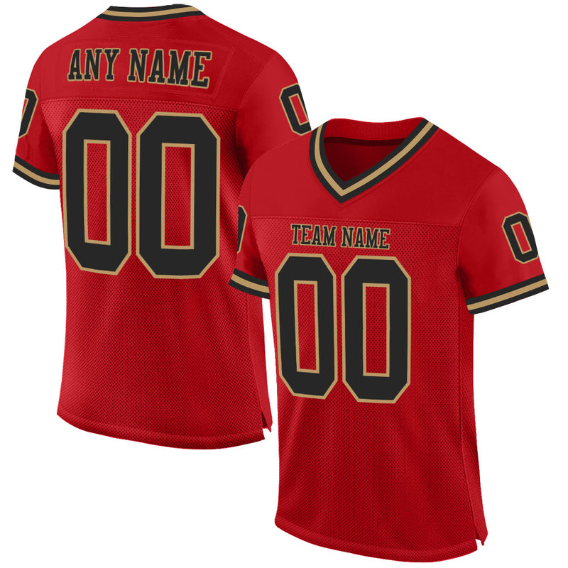 Custom Football Jersey, Red Black Old Gold Sportswear Jersey Shirt, Athletic Mesh Moisture Wicking Jersey, Casual Gift for Men