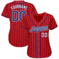 Custom Baseball Jersey, Red White Royal Pinstripe Sportswear Jersey Shirt, Athletic Button Down Moisture Wicking Jersey, Casual Gift for Men