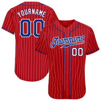 Custom Baseball Jersey, Red White Royal Pinstripe Sportswear Jersey Shirt, Athletic Button Down Moisture Wicking Jersey, Casual Gift for Men