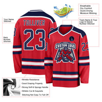 Custom Hockey Jersey, Red Navy White Sportswear Jersey Shirt, Athletic Long Sleeve V Neck Jersey, Casual Gift for Men