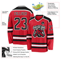 Custom Hockey Jersey, Red Black White Sportswear Jersey Shirt, Athletic Long Sleeve V Neck Jersey, Casual Gift for Men, Style Red0481