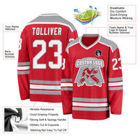 Custom Hockey Jersey, Red White Gray Sportswear Jersey Shirt, Athletic Long Sleeve V Neck Jersey, Casual Gift for Men