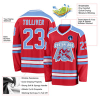 Custom Hockey Jersey, Red Light Blue White Sportswear Jersey Shirt, Athletic Long Sleeve V Neck Jersey, Casual Gift for Men