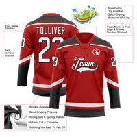 Custom Hockey Jersey, Red White Black Sportswear Jersey Shirt, Athletic Long Sleeve V Neck Jersey, Casual Gift for Men, Style Red0644