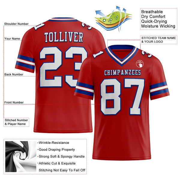 Custom Red White-Royal Authentic Football Jersey