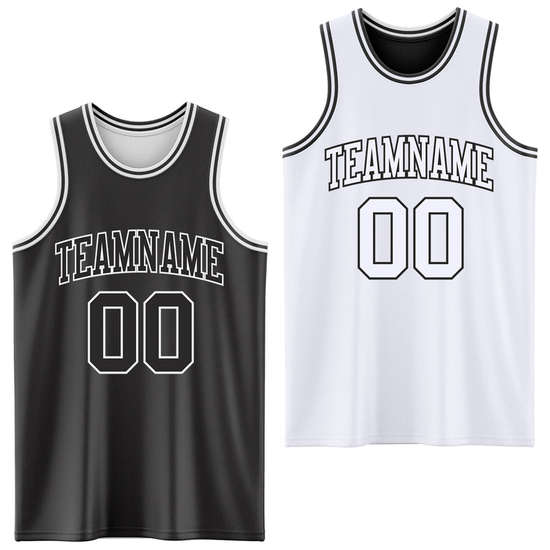 Custom Basketball Jersey, Black White Sportswear Jersey Shirt, Athletic Mesh Moisture Wicking Jersey, Casual Gift for Men, Style ReversibleD0002