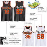 Custom Basketball Jersey, Black Orange White Sportswear Jersey Shirt, Athletic Mesh Moisture Wicking Jersey, Casual Gift for Men