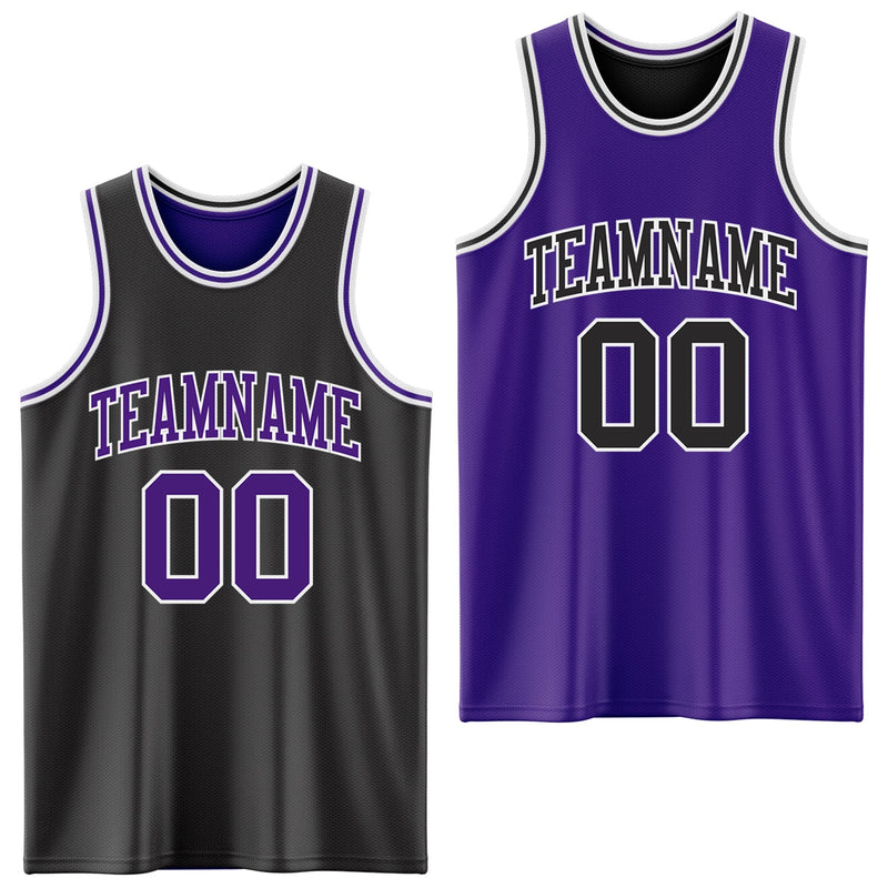 Custom Basketball Jersey, Black Purple White Sportswear Jersey Shirt, Athletic Mesh Moisture Wicking Jersey, Casual Gift for Men