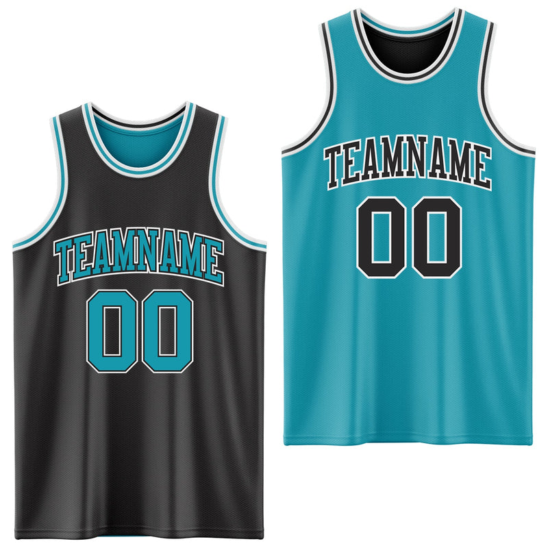 Custom Basketball Jersey, Black Teal White Sportswear Jersey Shirt, Athletic Mesh Moisture Wicking Jersey, Casual Gift for Men