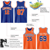 Custom Basketball Jersey, Royal Orange White Sportswear Jersey Shirt, Athletic Mesh Moisture Wicking Jersey, Casual Gift for Men
