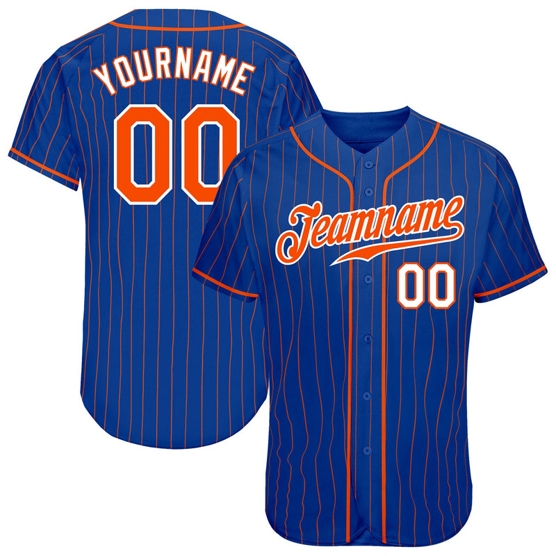 Custom Baseball Jersey, Royal Orange White Pinstripe Sportswear Jersey Shirt, Athletic Button Down Moisture Wicking Jersey, Casual Gift for Men