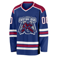 Custom Hockey Jersey, Royal White Maroon Sportswear Jersey Shirt, Athletic Long Sleeve V Neck Jersey, Casual Gift for Men