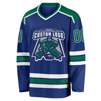 Custom Hockey Jersey, Royal Kelly Green Sportswear Jersey Shirt, Athletic Long Sleeve V Neck Jersey, Casual Gift for Men
