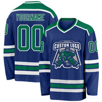 Custom Hockey Jersey, Royal Kelly Green Sportswear Jersey Shirt, Athletic Long Sleeve V Neck Jersey, Casual Gift for Men