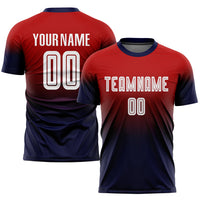Custom Soccer Jersey, Red White Navy Fashion Sportswear Jersey Shirt, Athletic Mesh Moisture Wicking Jersey, Casual Gift for Men
