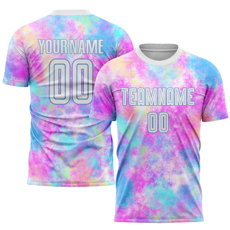 Custom Soccer Jersey, White Light Blue Sportswear Jersey Shirt, Athletic Mesh Moisture Wicking Jersey, Casual Gift for Men, Style Soccer0286