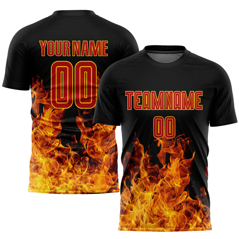 Custom Soccer Jersey, Black Red Gold Sportswear Jersey Shirt, Athletic Mesh Moisture Wicking Jersey, Casual Gift for Men, Style Soccer0293