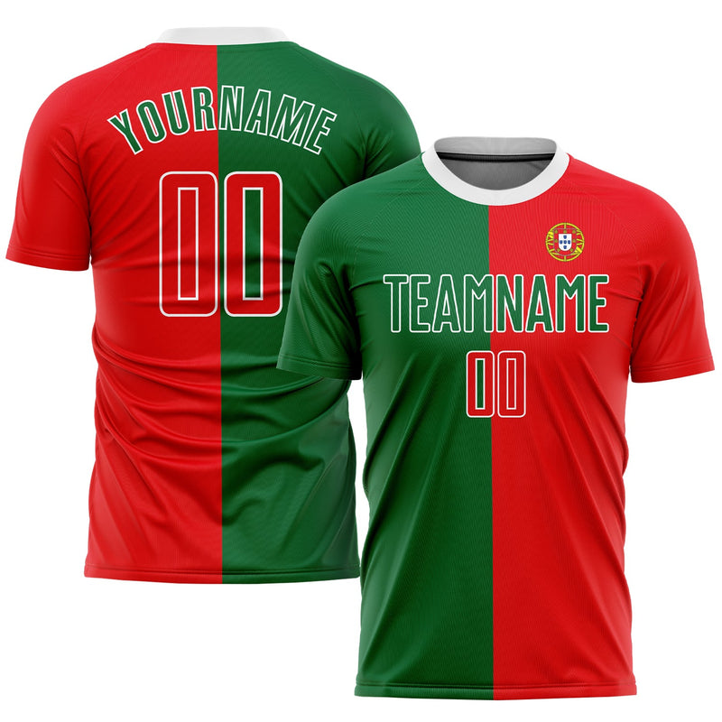 Custom Soccer Jersey, Kelly Green Red Sportswear Jersey Shirt, Athletic Mesh Moisture Wicking Jersey, Casual Gift for Men