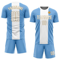 Custom Soccer Jersey, Light Blue White Old Gold Sportswear Jersey Shirt, Athletic Mesh Moisture Wicking Jersey, Casual Gift for Men