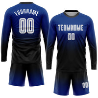 Custom Soccer Jersey, Royal White Black Fashion Sportswear Jersey Shirt, Athletic Long Sleeve Mesh Jersey, Casual Gift for Men