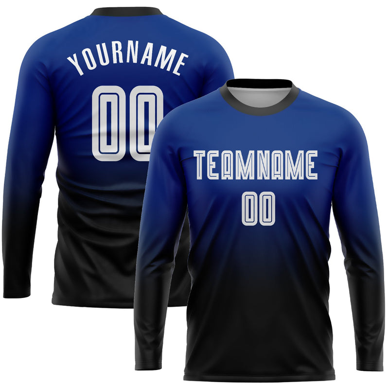 Custom Soccer Jersey, Royal White Black Fashion Sportswear Jersey Shirt, Athletic Long Sleeve Mesh Jersey, Casual Gift for Men