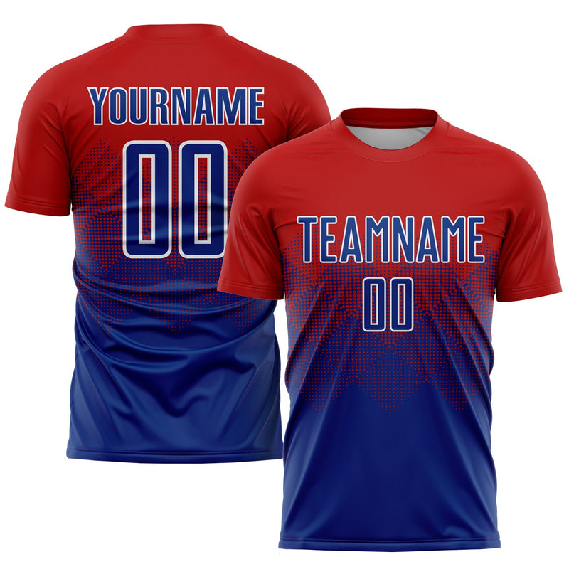 Custom Soccer Jersey, Red Royal White Sportswear Jersey Shirt, Athletic Mesh Moisture Wicking Jersey, Casual Gift for Men, Style Soccer0605