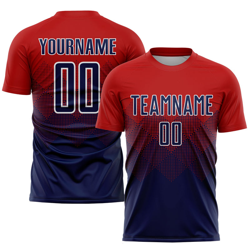 Custom Soccer Jersey, Red Navy White Sportswear Jersey Shirt, Athletic Mesh Moisture Wicking Jersey, Casual Gift for Men
