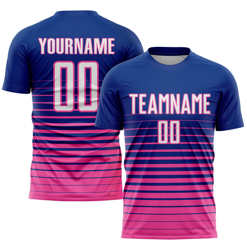 Custom Soccer Jersey, Royal White Pink Pinstripe Fashion Sportswear Jersey Shirt, Athletic Mesh Moisture Wicking Jersey, Casual Gift for Men